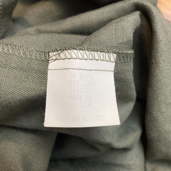 GETT Jacket Shirt Top 100% Linen Minimalist Lagenlook Olive Green Womens Small - Picture 7 of 7
